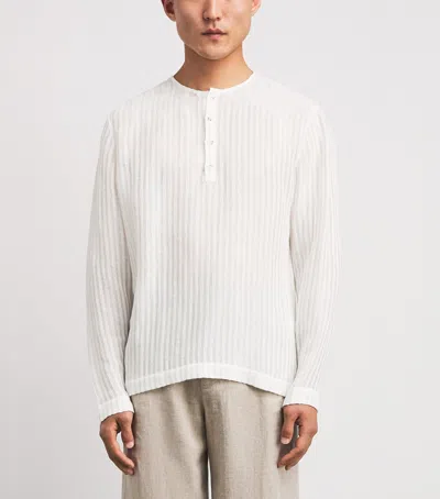 Commas Sheer Stripe Henley T-shirt In White