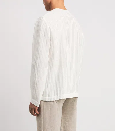 Commas Sheer Stripe Henley T-shirt In White