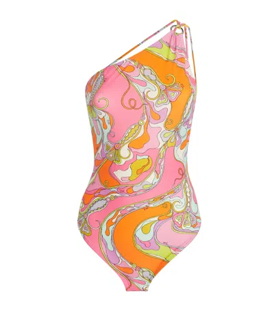 Pucci One-shoulder Orchidee Swimsuit In Multi