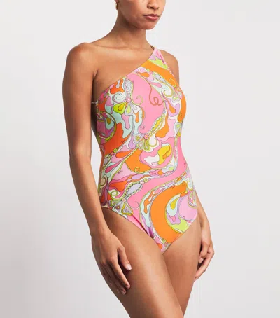 Pucci One-shoulder Orchidee Swimsuit In Multi