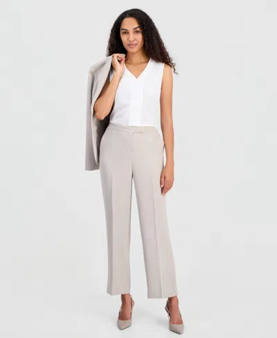 Kasper Plus Size Flat-front Extended-tab Trousers In Gray
