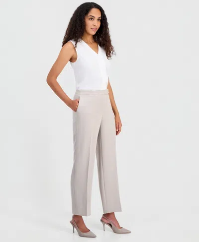 Kasper Plus Size Flat-front Extended-tab Trousers In Gray
