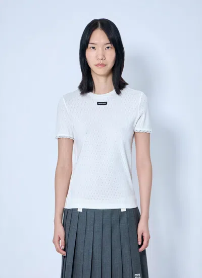 Miu Miu Floral-pattern Logo-patch T-shirt In White
