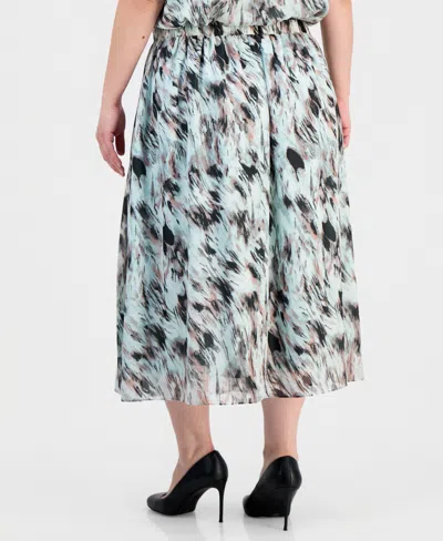 Kasper Plus Size Printed Ruffled Flutter Sleeve Blouse Printed Pull On Midi Skirt In Blue