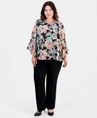 Kasper Plus Size Printed Clip Dot Blouse In Multi