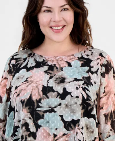 Kasper Plus Size Printed Clip Dot Blouse In Multi