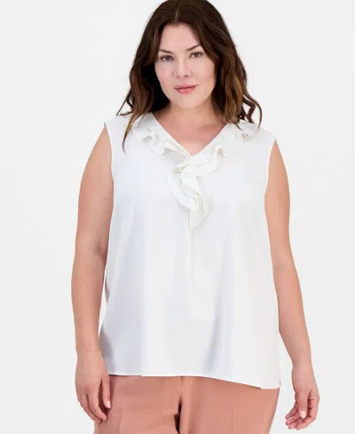 Kasper Plus Size Ruffled Sleeveless Top In Multi
