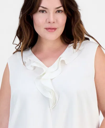Kasper Plus Size Ruffled Sleeveless Top In Multi