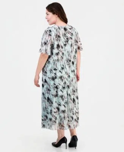 Kasper Plus Size Printed Ruffled Flutter Sleeve Blouse Printed Pull On Midi Skirt In Multi