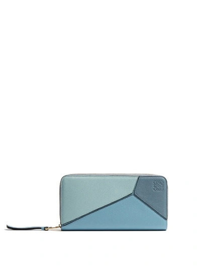 Loewe Puzzle Zip-around Leather Wallet In Blue Multi