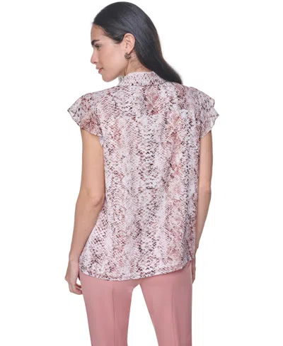 Calvin Klein Women's Collared Ruffle Front Blouse In Multi
