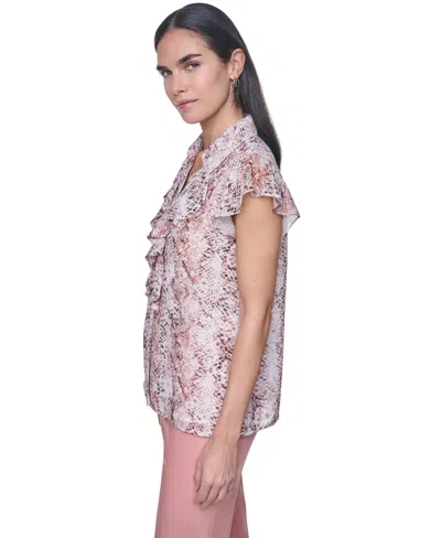 Calvin Klein Women's Collared Ruffle Front Blouse In Multi