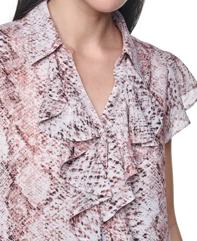 Calvin Klein Women's Collared Ruffle Front Blouse In Multi