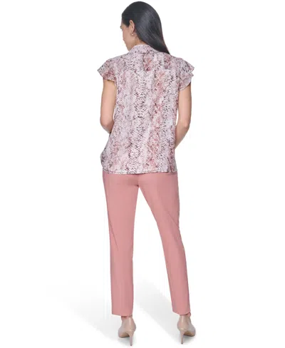 Calvin Klein Women's Collared Ruffle Front Blouse In Multi