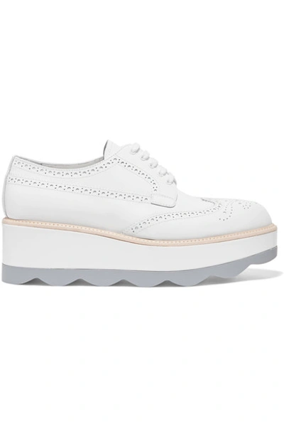 Prada Platform Brogue-trim Leather Oxford In Grey