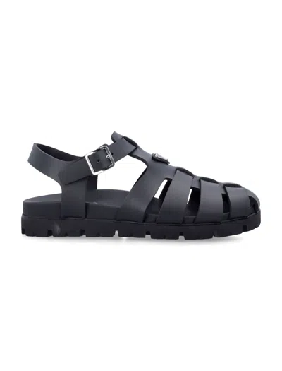 Prada Black Logo Sandals In Black