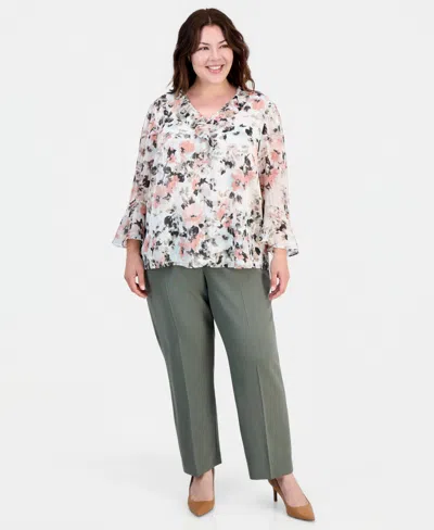 Kasper Plus Size Printed Bell-sleeve Blouse In Multi