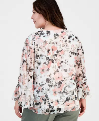 Kasper Plus Size Printed Bell-sleeve Blouse In Multi