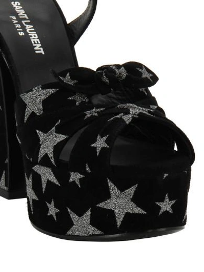 Shop Saint Laurent Star Platform Sandals In Black/silver