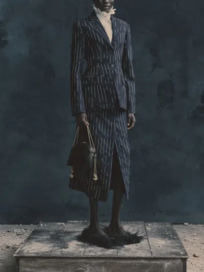 Erdem Stripe-pattern Fitted Blazer In Blue