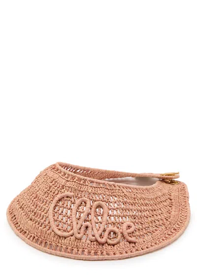 Chloé Chloe  Logo-embroidered Raffia Visor In Neutral