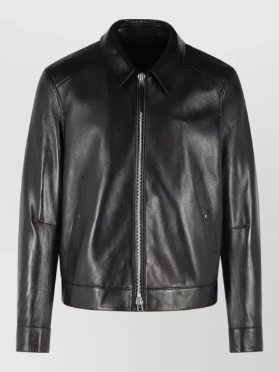 Tom Ford Leather Jacket Buttoned Cuffs Collared Front Pockets In Black