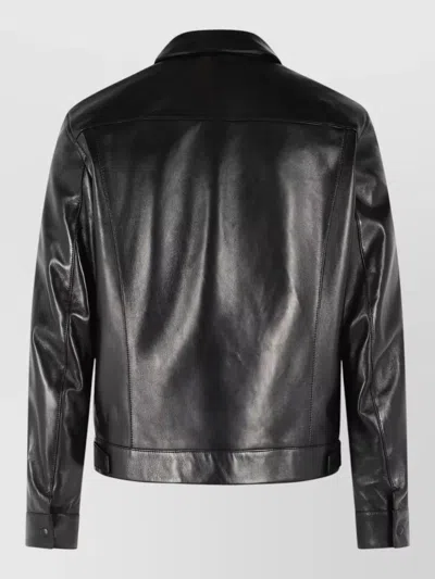 Tom Ford Leather Jacket Buttoned Cuffs Collared Front Pockets In Black