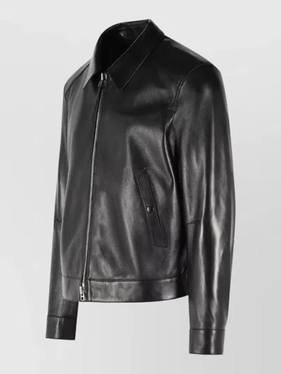 Tom Ford Leather Jacket Buttoned Cuffs Collared Front Pockets In Black