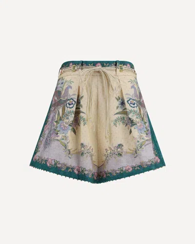 Zimmermann Womens Cream Scarf Floral Indra Tuck Printed Linen Shorts In Blue