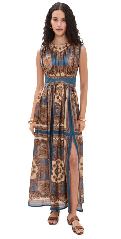 Zimmermann Womens Dark Blue Paisley Mahon Printed Silk Maxi Dress In Animal Print