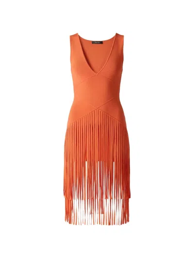 Toccin Patricia V-neck Seamed Midi Dress With Fringe In Orange