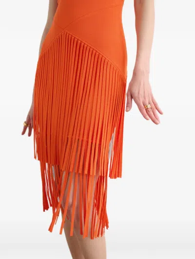 Toccin Patricia V-neck Seamed Midi Dress With Fringe In Orange