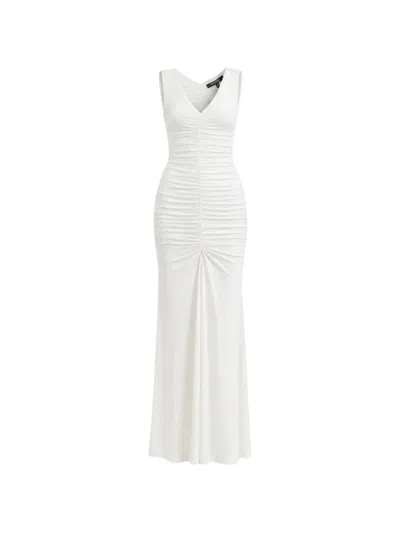 Toccin Inez Sleeveless V-neck Ruched Midi Dress In White
