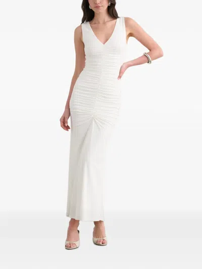 Toccin Inez Sleeveless V-neck Ruched Midi Dress In White