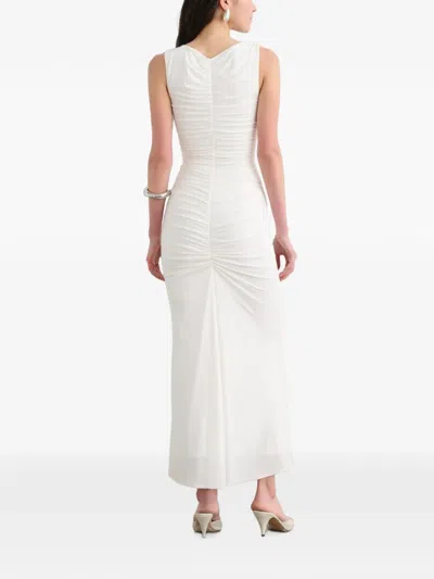 Toccin Inez Sleeveless V-neck Ruched Midi Dress In White