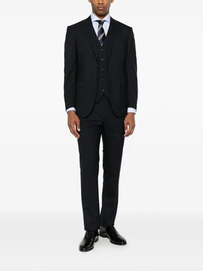 Corneliani Blue Virgin Wool Suit In Black