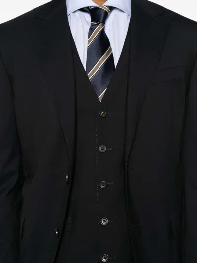 Corneliani Blue Virgin Wool Suit In Black