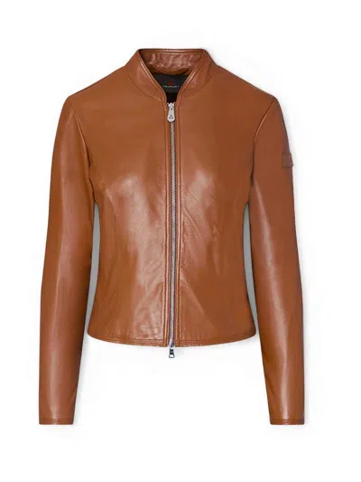 Peuterey Leather Jacket In Brown