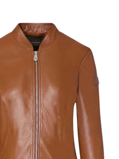 Peuterey Leather Jacket In Brown