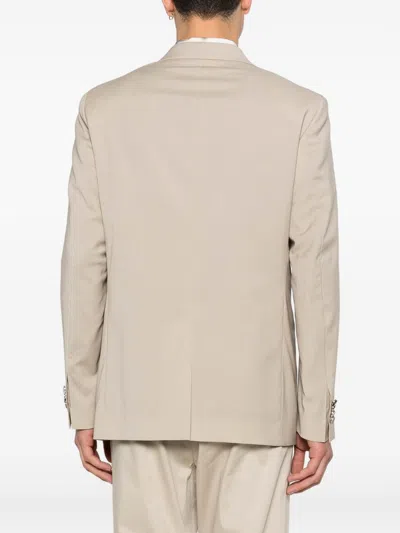 Manuel Ritz Beige Stretch Wool Double-breasted Blazer In Neutral