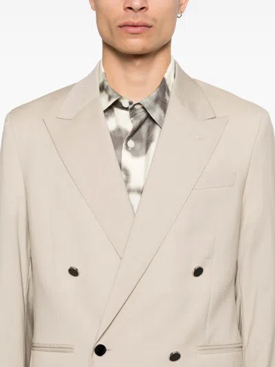 Manuel Ritz Beige Stretch Wool Double-breasted Blazer In Neutral