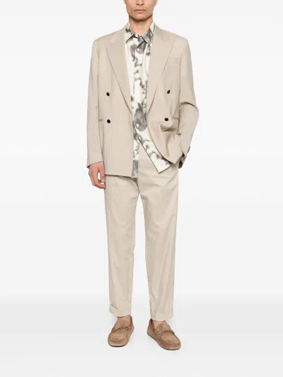 Manuel Ritz Beige Stretch Wool Double-breasted Blazer In Neutral