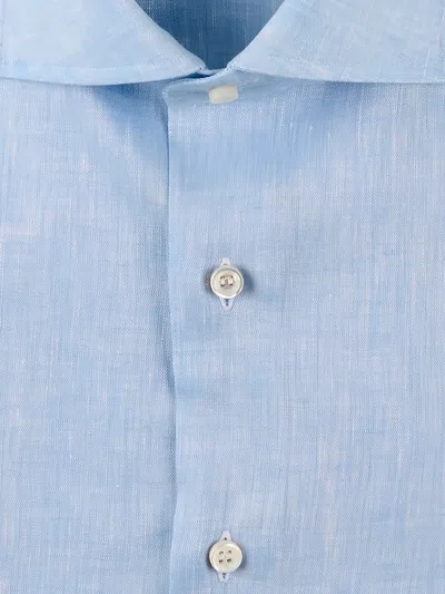 Fray Spread-collar Button-up Shirt In Blue