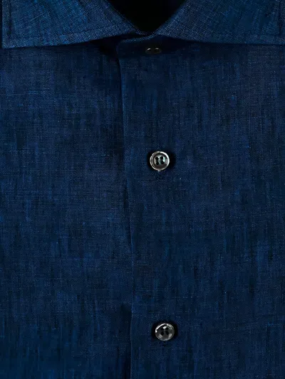 Fray Spread-collar Button-up Shirt In Blue