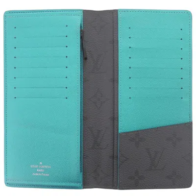 Pre-owned Louis Vuitton Black Gray Monogram Eclipse Turquoise Monogram Eclipse Long Wallet (bi-fold) (pre-owne