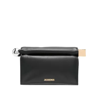 Jacquemus Rectangular Lamb Leather Clutch With Rolled Handle In Black