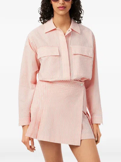 Lacoste Striped Seersucker Shirt In Pink