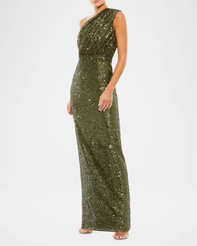 Mac Duggal 26694 Long One Shoulder Formal Prom Gown In Purple