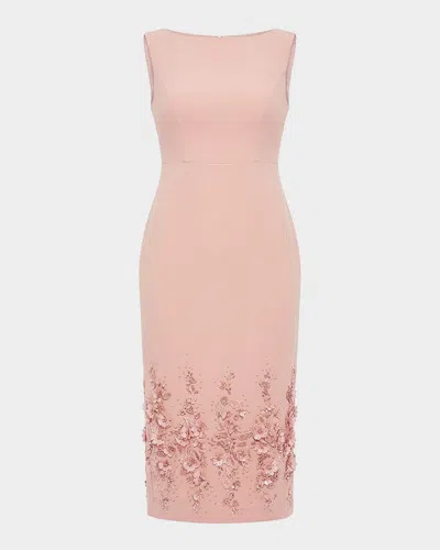 Mac Duggal Crepe Sleeveless Midi Dress With Flower Beading In Vintage Lilac