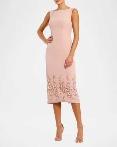 Mac Duggal Crepe Sleeveless Midi Dress With Flower Beading In Vintage Lilac